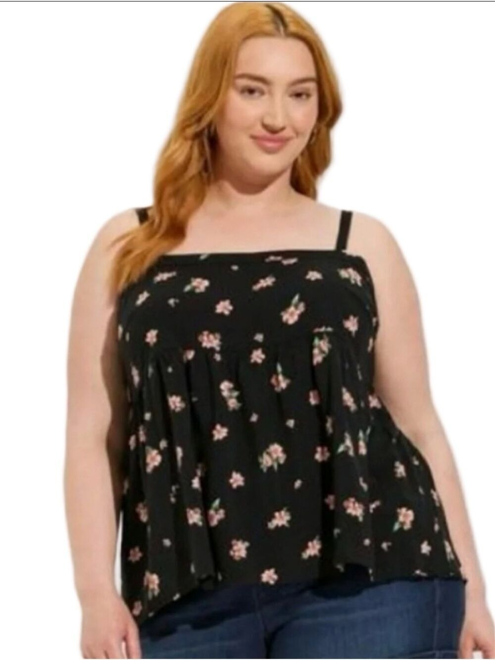 Torrid Black Floral Babydoll Cami Tank Top Size 1 / 1X Adjustable Straps